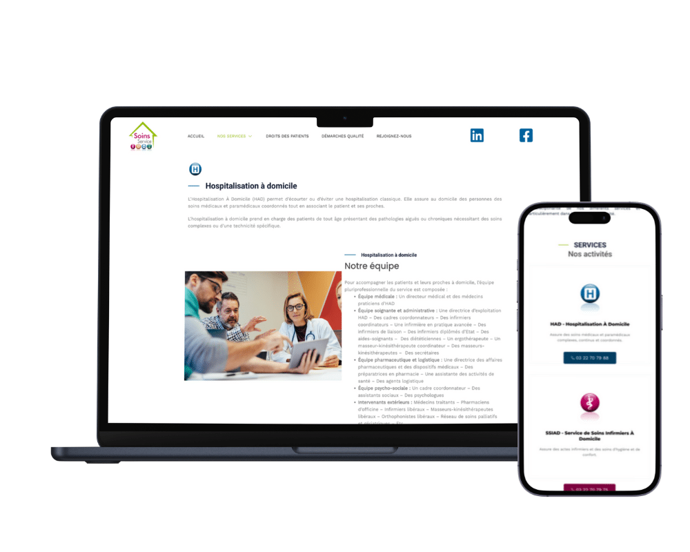 mockup du site internet de soins service